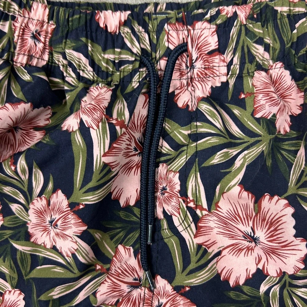 Refinery Republic Swim Shorts Men Medium Blue Floral Mesh Lined Drawstring Beach